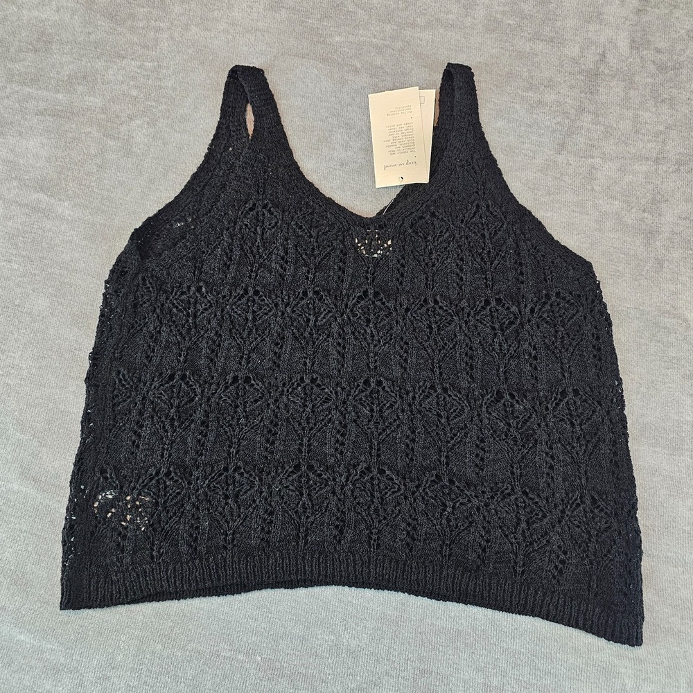 A New Day Women's Crochet Net Style sweater Tank Top Small Black Stretchy NWT